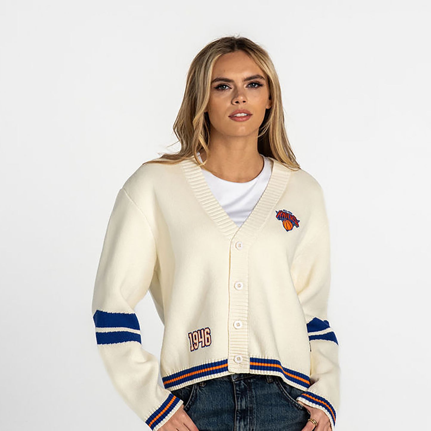 Wild Collective Knicks Jacquard Cropped Cardigan
