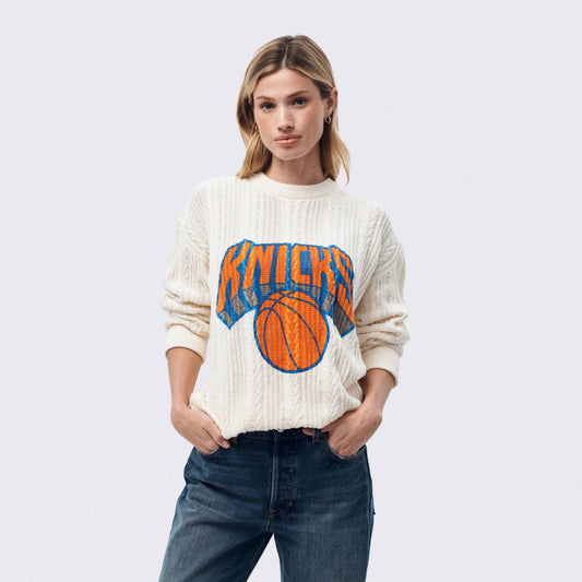 Women's Terez Knicks Cableknit Logo Sweater