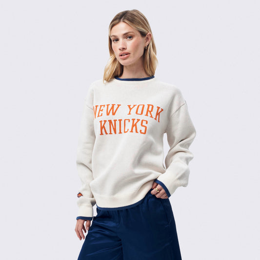 Women's Terez Knicks Wordmark Stripe Edge Crewneck Sweater
