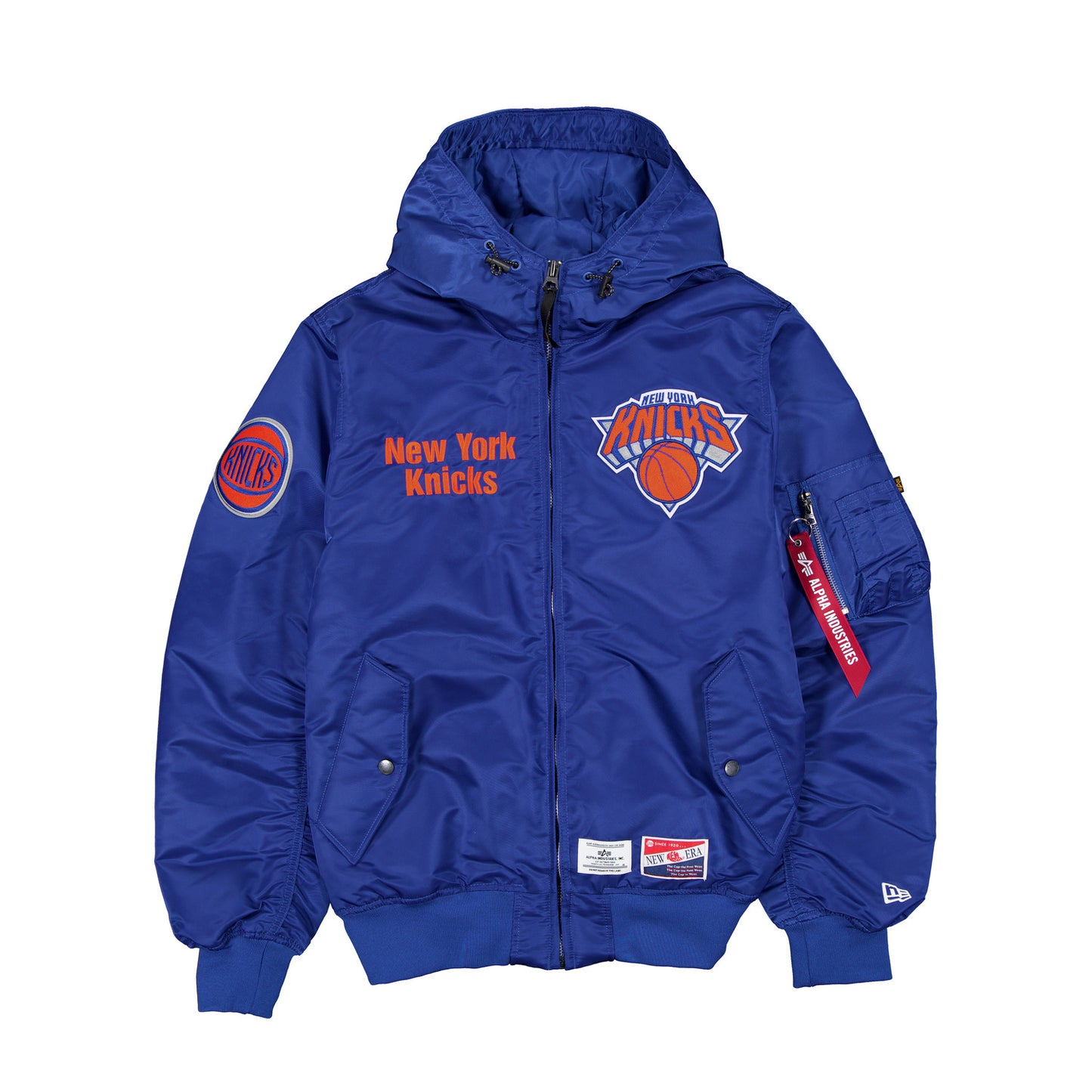 New Era Knicks Alpha Collection Hooded Satin Royal Jacket