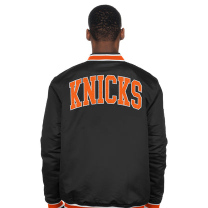 New Era Knicks Sport Classic Snap Front Black Satin Jacket