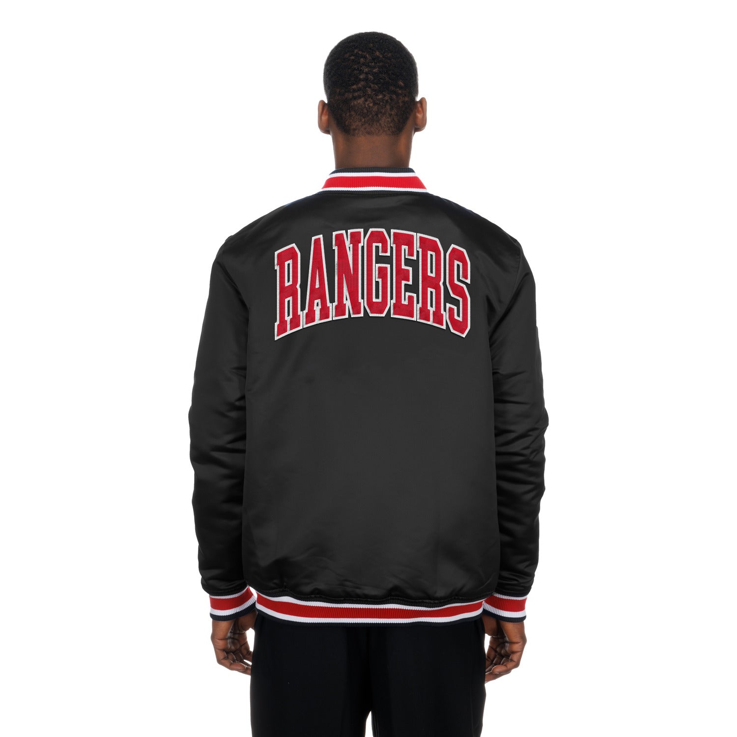 New Era Rangers Sport Classic Snap Front Black Satin Jacket – Shop