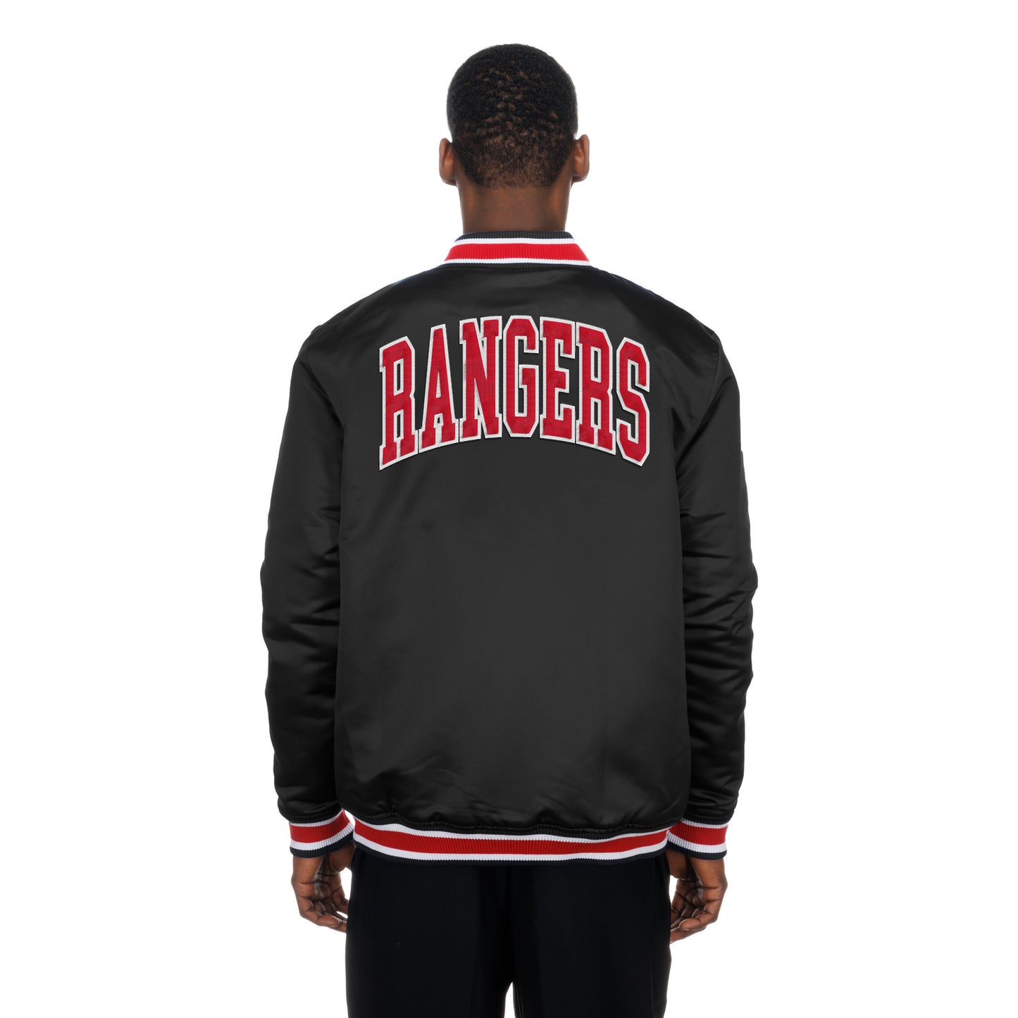 New Era Rangers Sport Classic Snap Front Black Satin Jacket