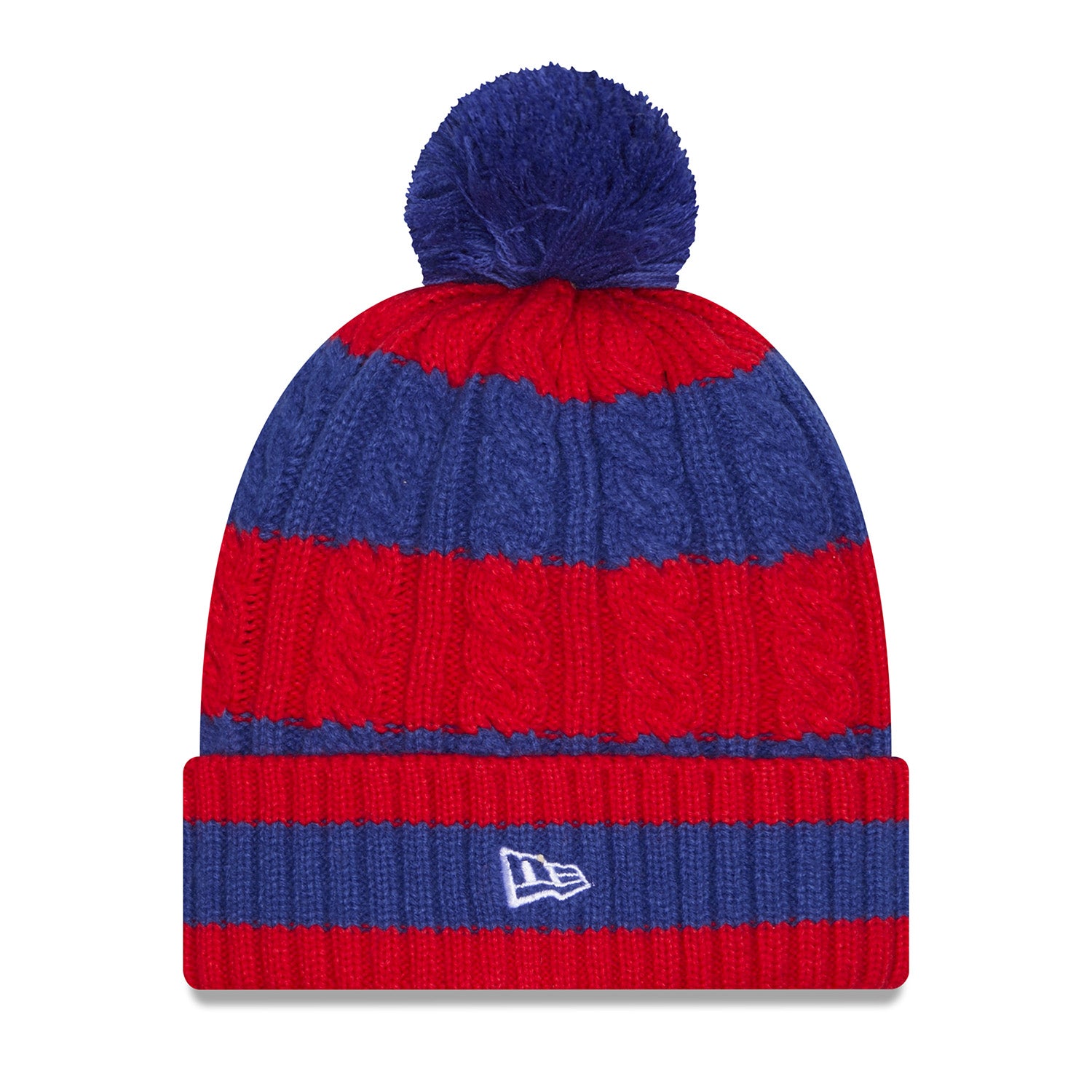 Women's New Era Rangers Braided Royal/Red Knit Pom - Back View