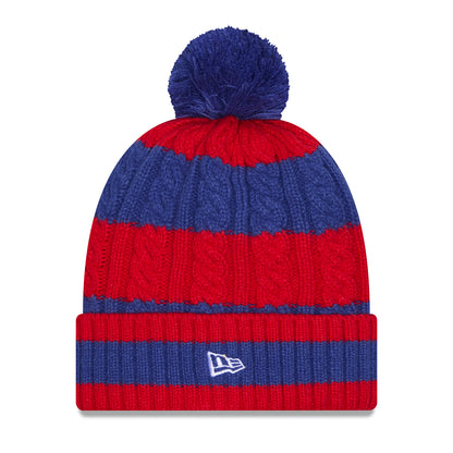 Women's New Era Rangers Braided Royal/Red Knit Pom - Back View