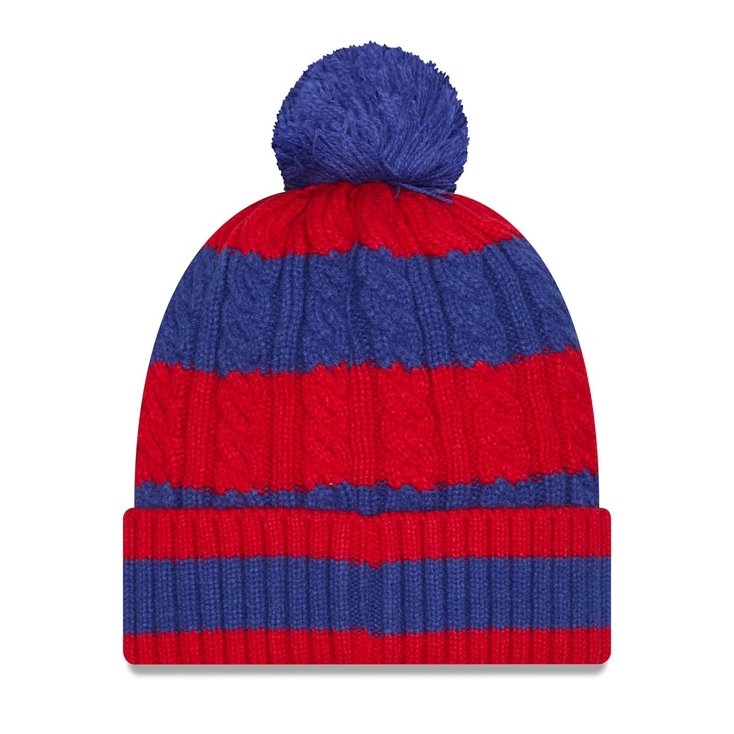 Women's New Era Rangers Braided Royal/Red Knit Pom - Back View