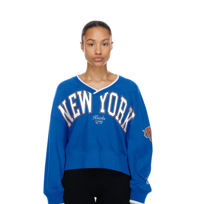 Women's New Era Knicks Royal V-Neck Sweater