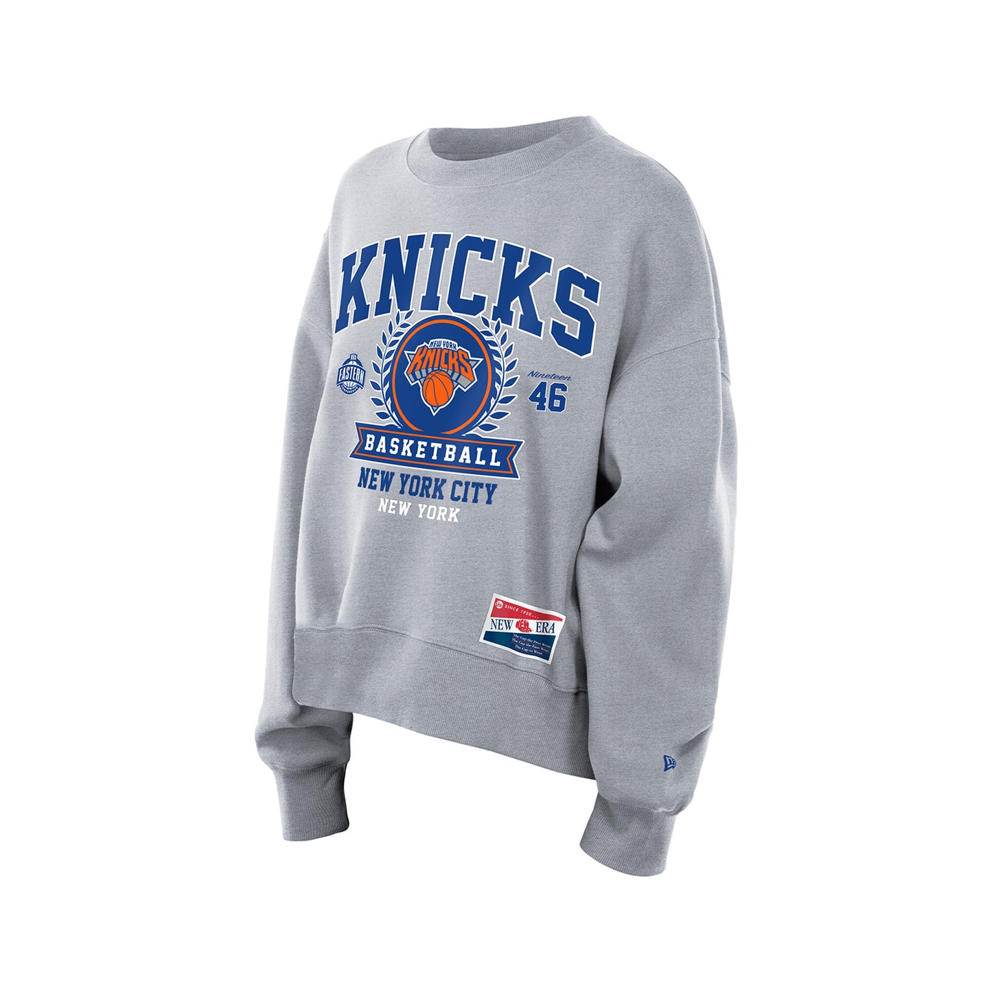 Women's New Era Knicks Throwback Collection Boxy Grey French Terry Crew