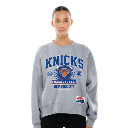 Women's New Era Knicks Throwback Collection Boxy Grey French Terry Crew