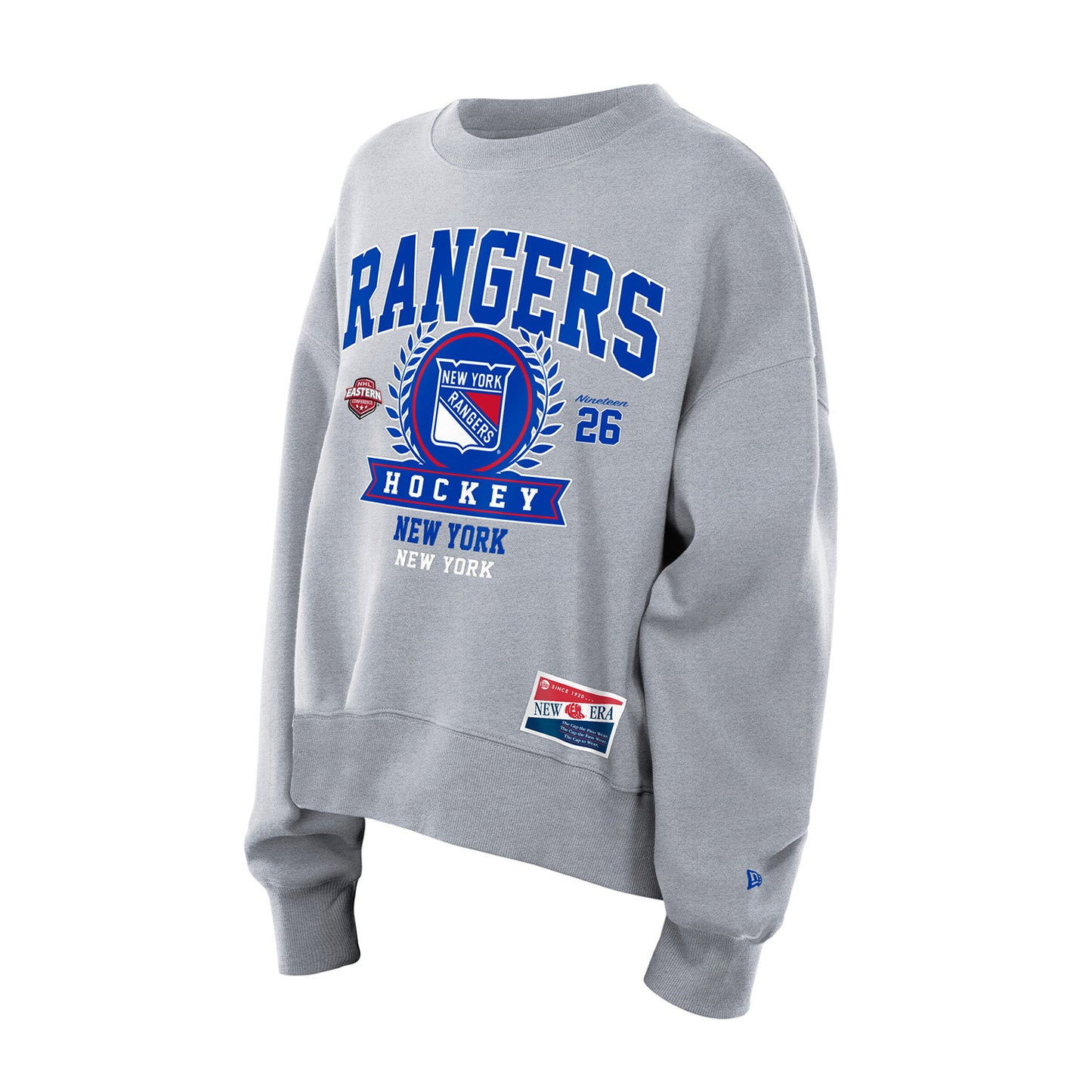 Women's New Era Rangers Throwback Collection Boxy Grey French Terry Crew