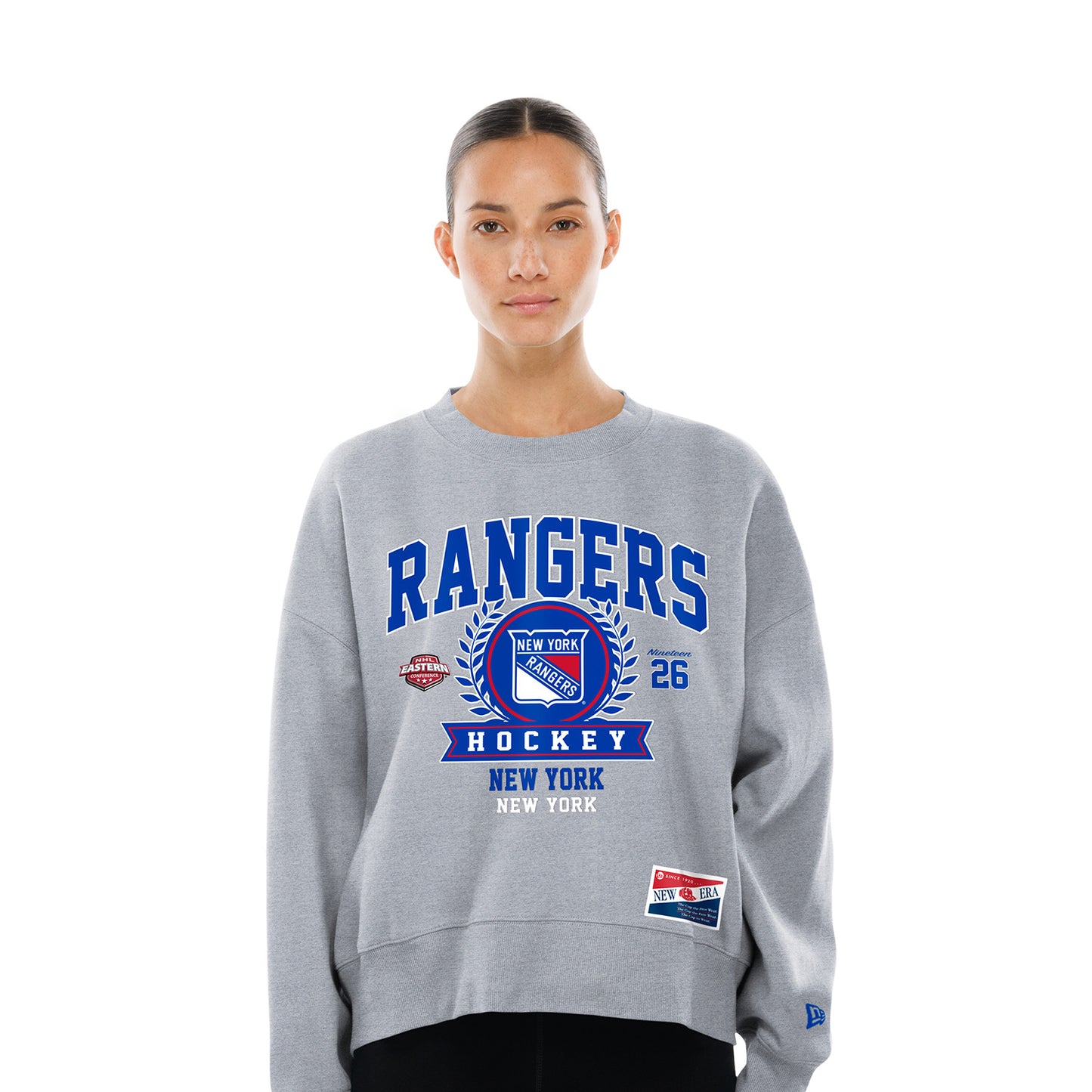 Women's New Era Rangers Throwback Collection Boxy Grey French Terry Crew