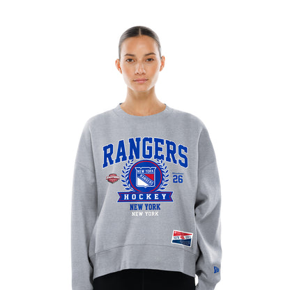 Women's New Era Rangers Throwback Collection Boxy Grey French Terry Crew