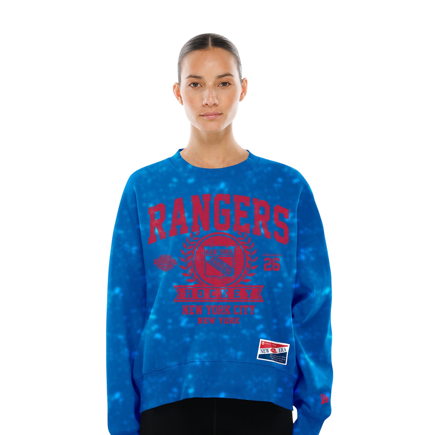Women's New Era Rangers Throwback Collection Boxy Mineral Washed French Terry Crew
