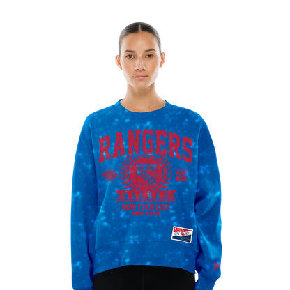 Women's New Era Rangers Throwback Collection Boxy Mineral Washed French Terry Crew