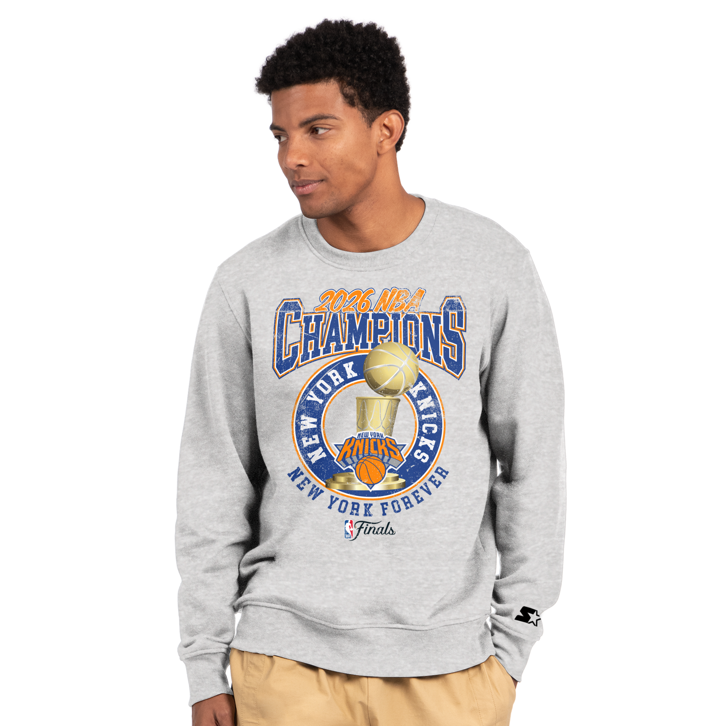 Starter Knicks 2026 NBA Champions Trophy Grey Vintage Crewneck