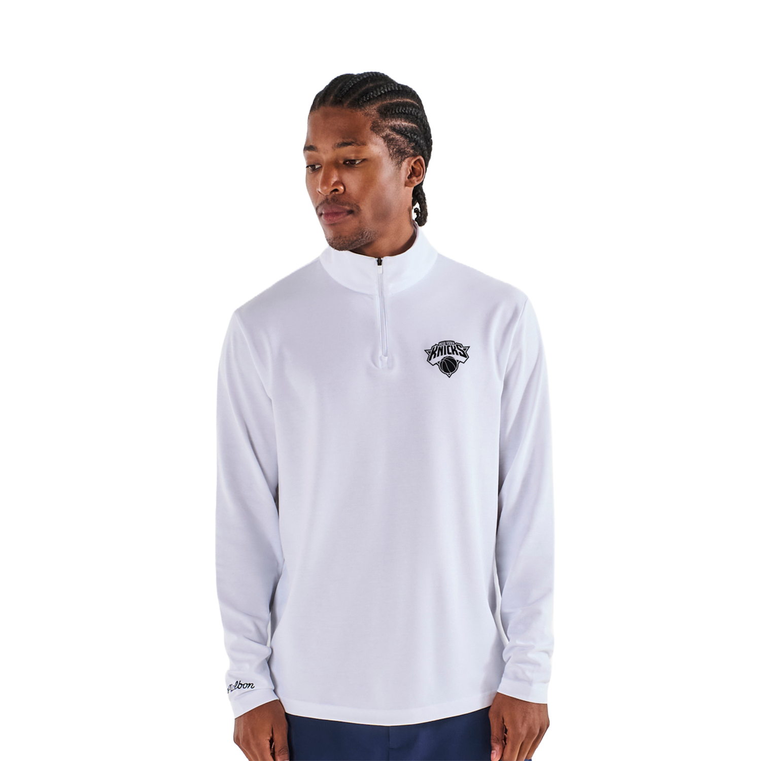 Malbon x Knicks White Evergreen Performance Quarter Zip Pullover Malbon x Knicks White Evergreen Performance Quarter Zip Pullover