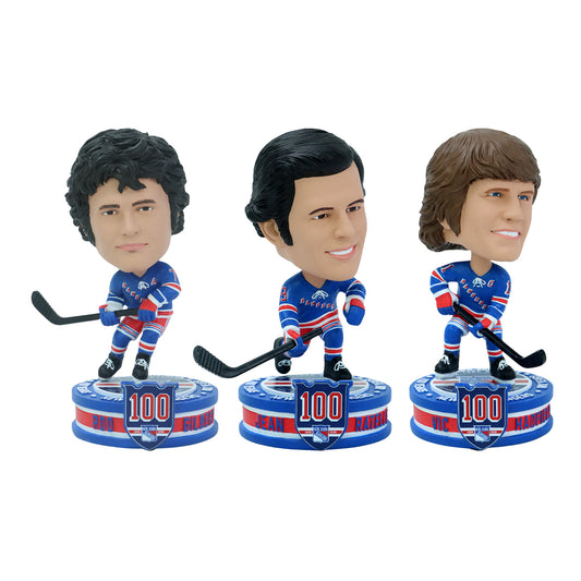 GAG Line Gilbert/Ratelle/Hadfield Rangers Exclusive Centennial Edition Bobblehead - Front View