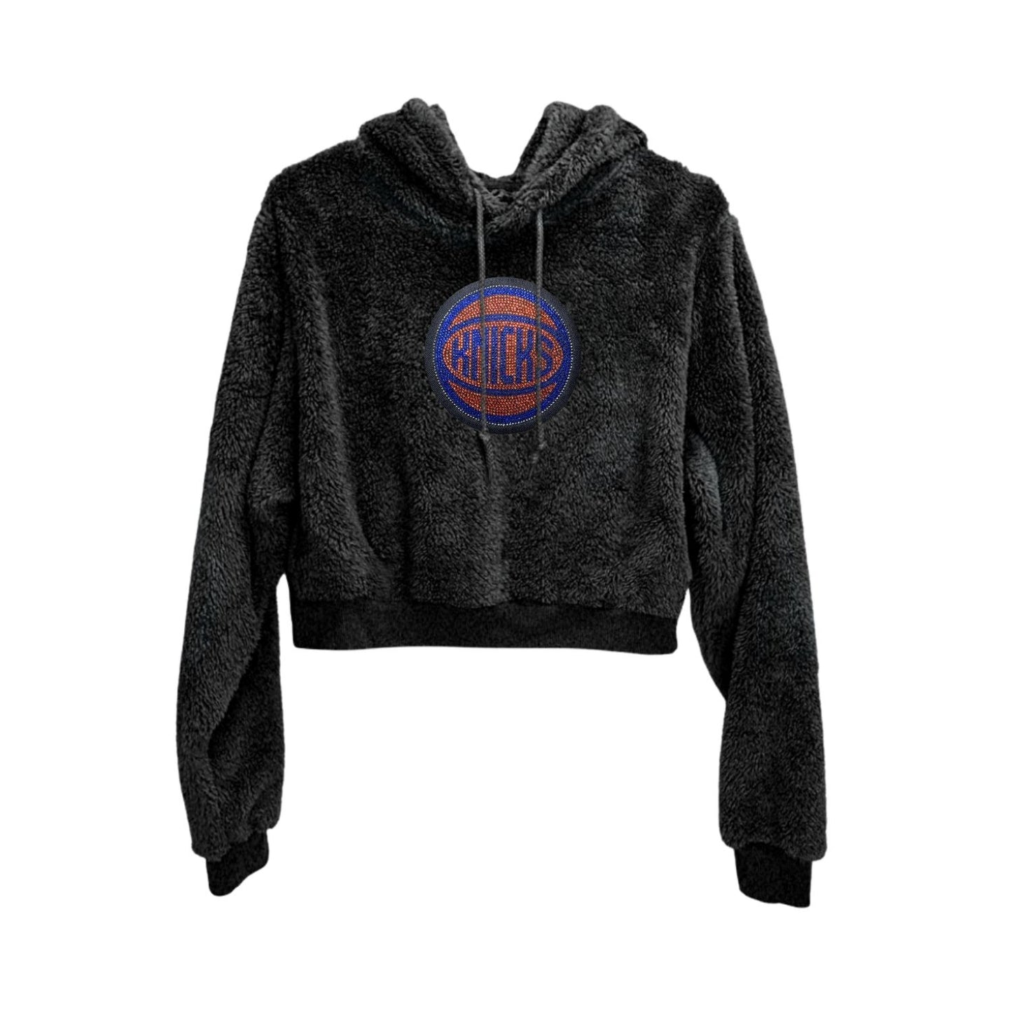 Jill Martin Knicks Bedazzled Cropped Sherpa Hoodie