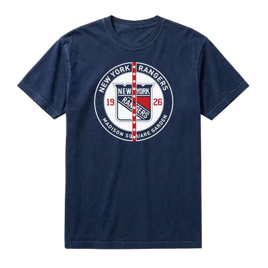 We Bleed Blue Rangers Comfort Wash Center Ice Navy tee