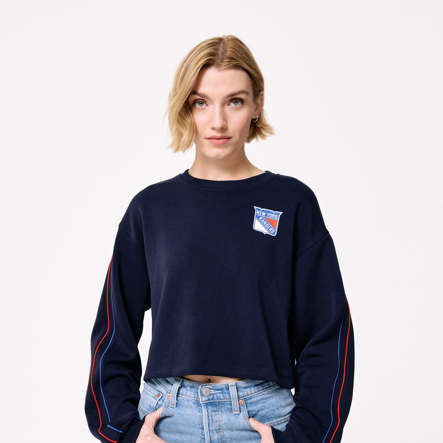 Terez Rangers Women's Navy Piping Crop Crew