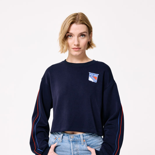 Terez Rangers Women's Navy Piping Crop Crew