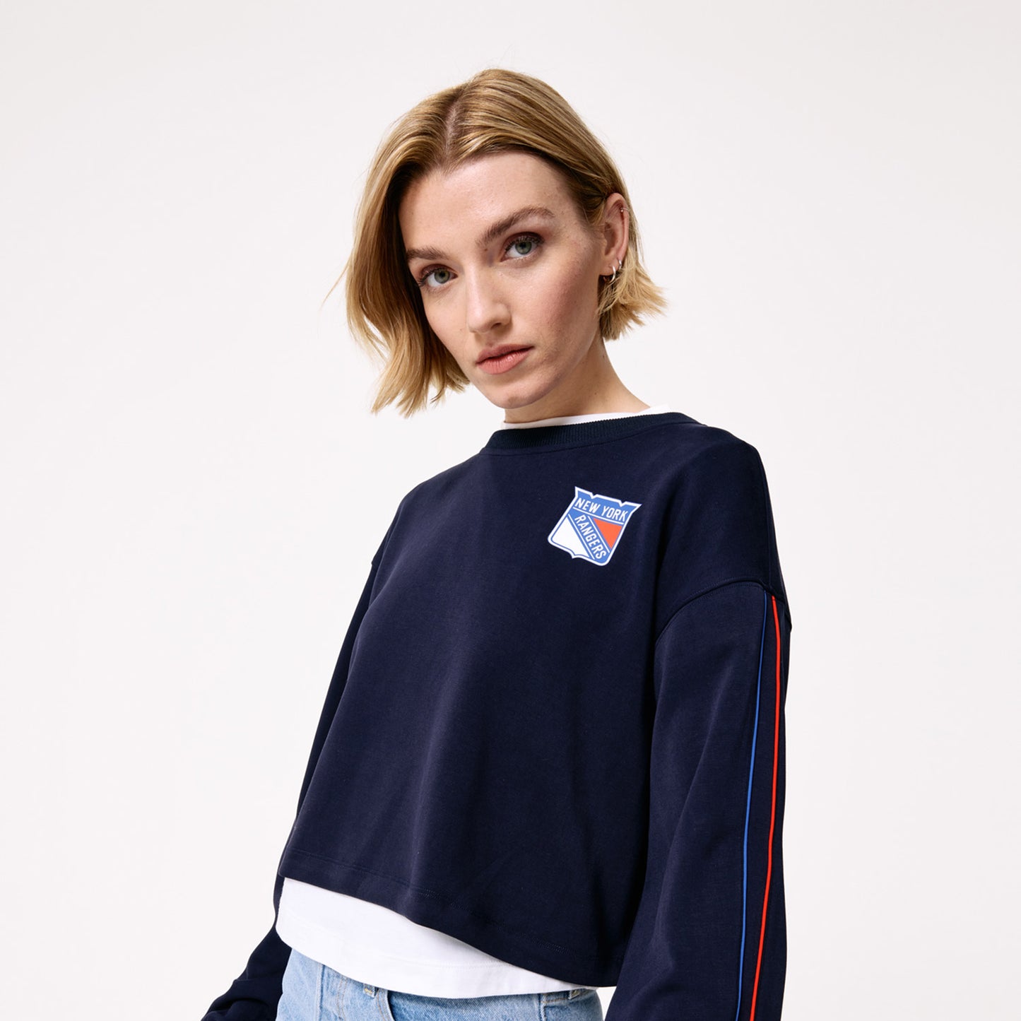 Terez Rangers Women's Navy Piping Crop Crew