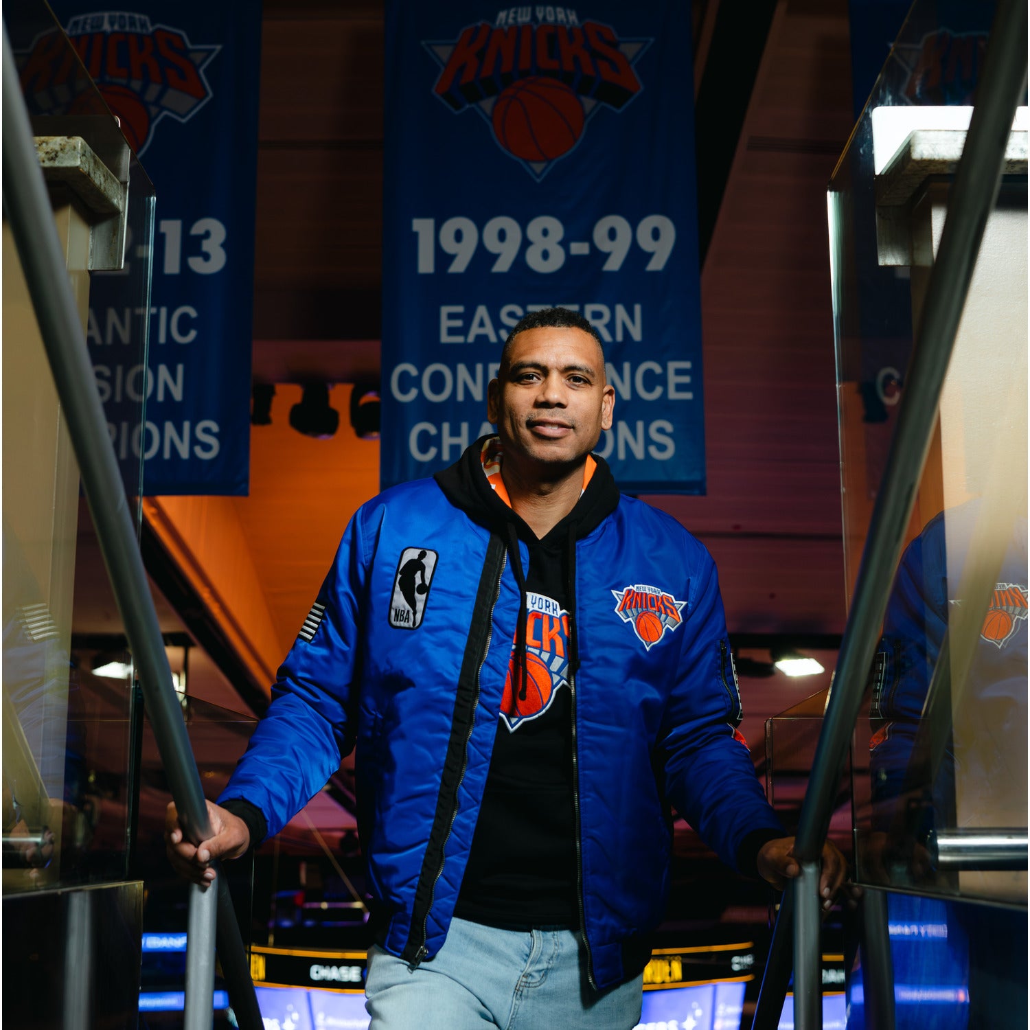 FISLL Knicks Black History Collection Flight Jacket - Modeled Front View
