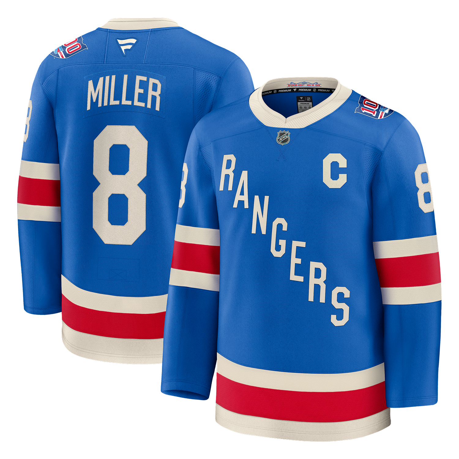 JT Miller Fanatics Premium Centennial Jersey In Blue - Front & Back View