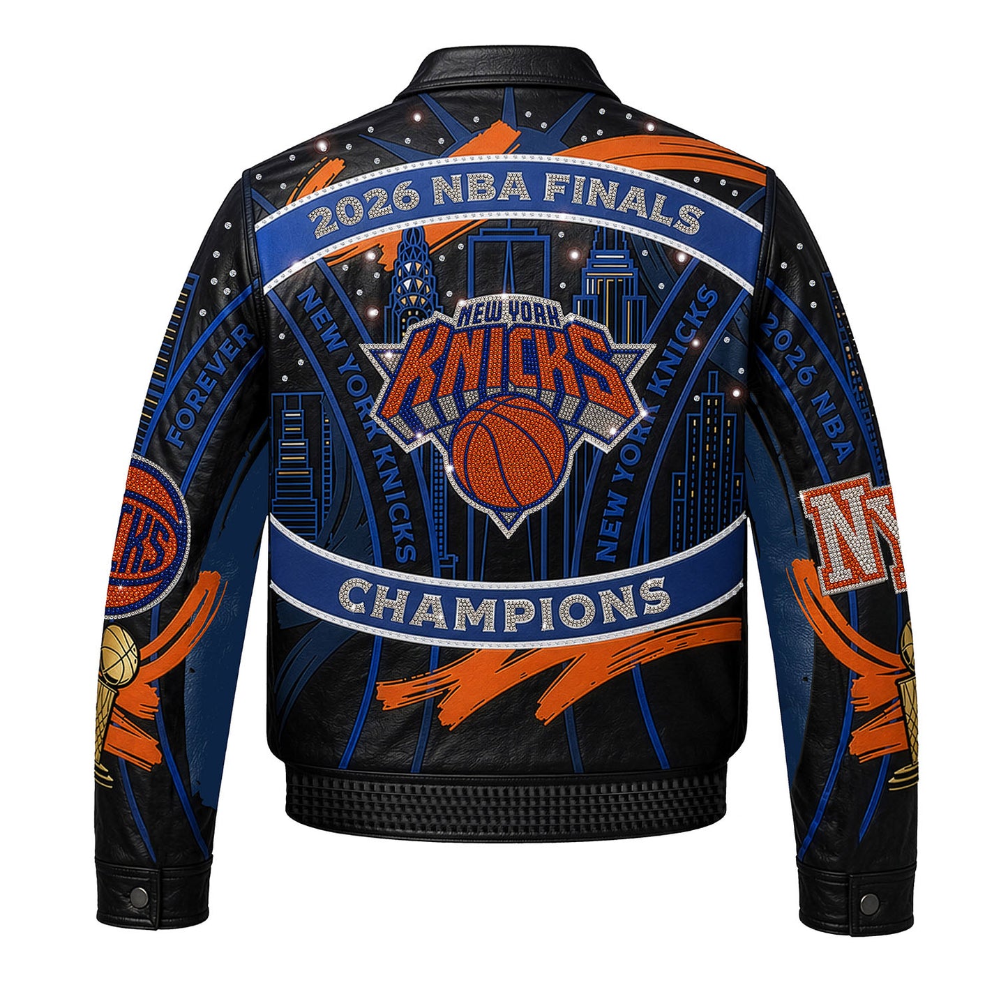 JH Design Hand Cut All Leather Knicks 2026 NBA Champions Jacket