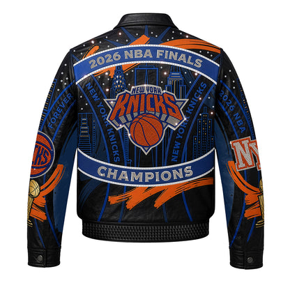 JH Design Hand Cut All Leather Knicks 2026 NBA Champions Jacket