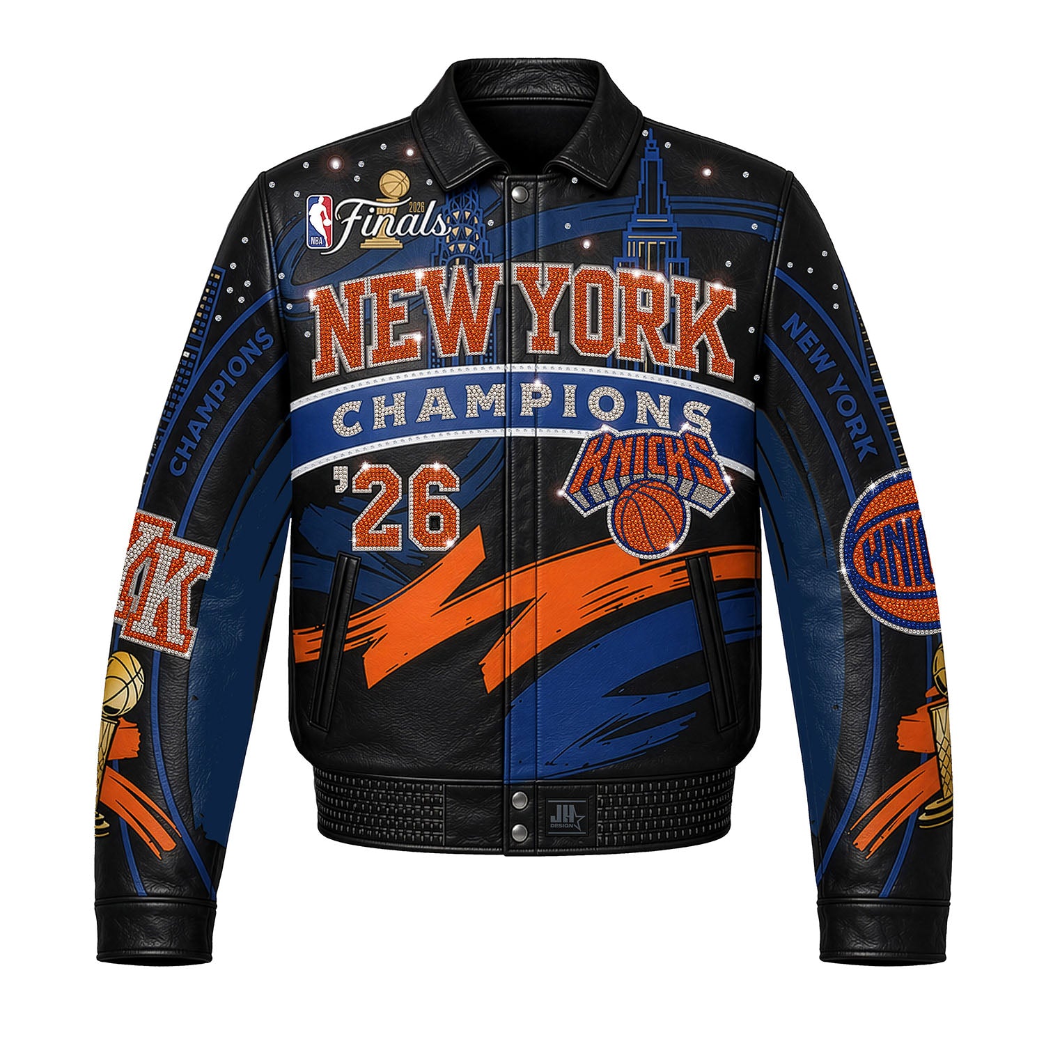 JH Design Hand Cut All Leather Knicks 2026 NBA Champions Jacket