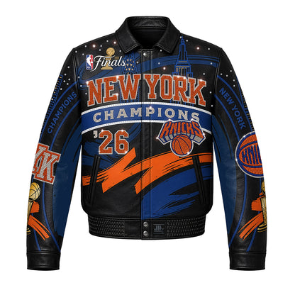 JH Design Hand Cut All Leather Knicks 2026 NBA Champions Jacket