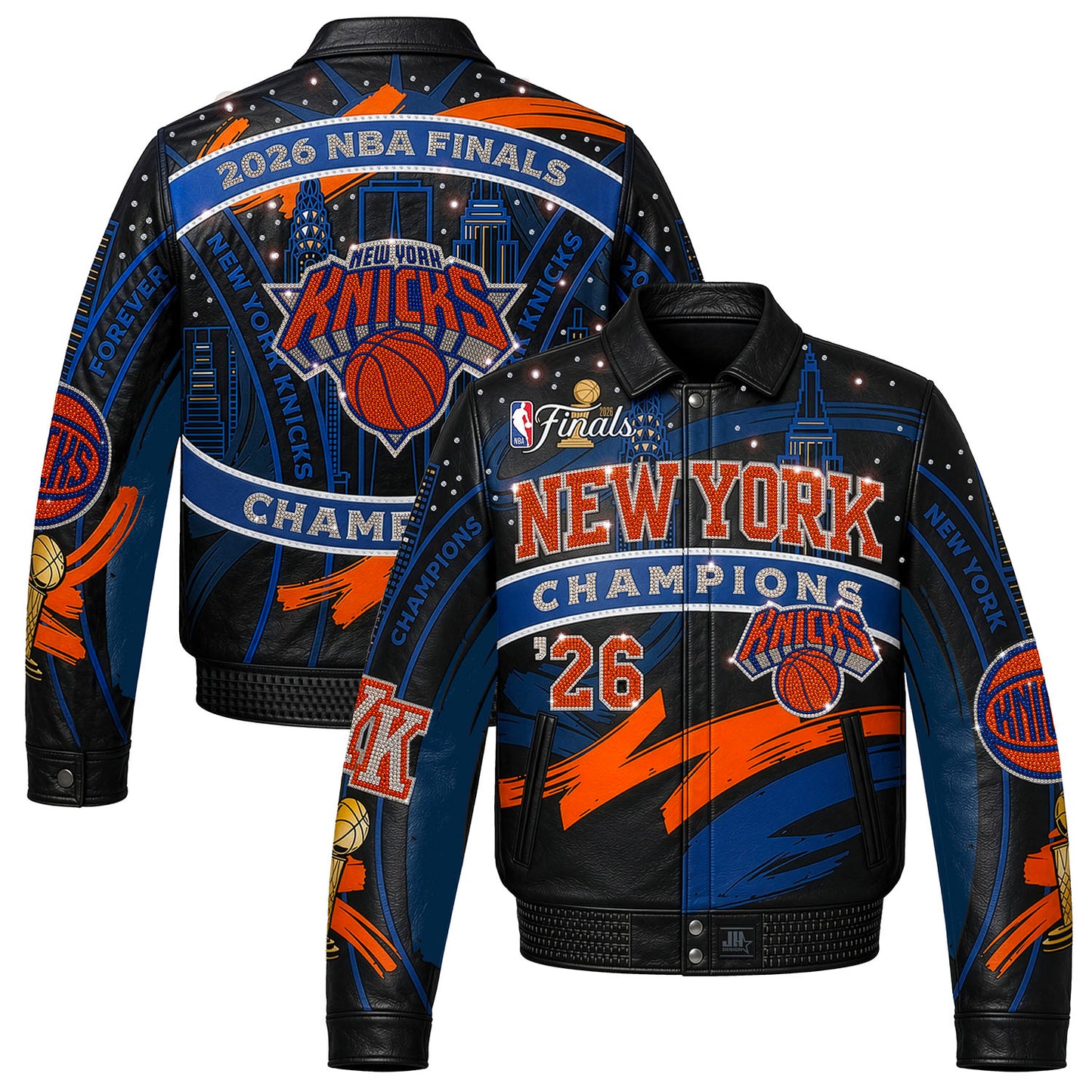 JH Design Hand Cut All Leather Knicks 2026 NBA Champions Jacket