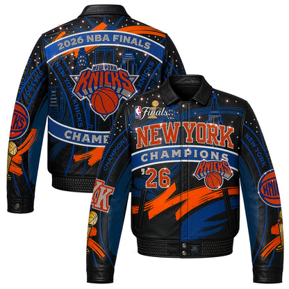JH Design Hand Cut All Leather Knicks 2026 NBA Champions Jacket