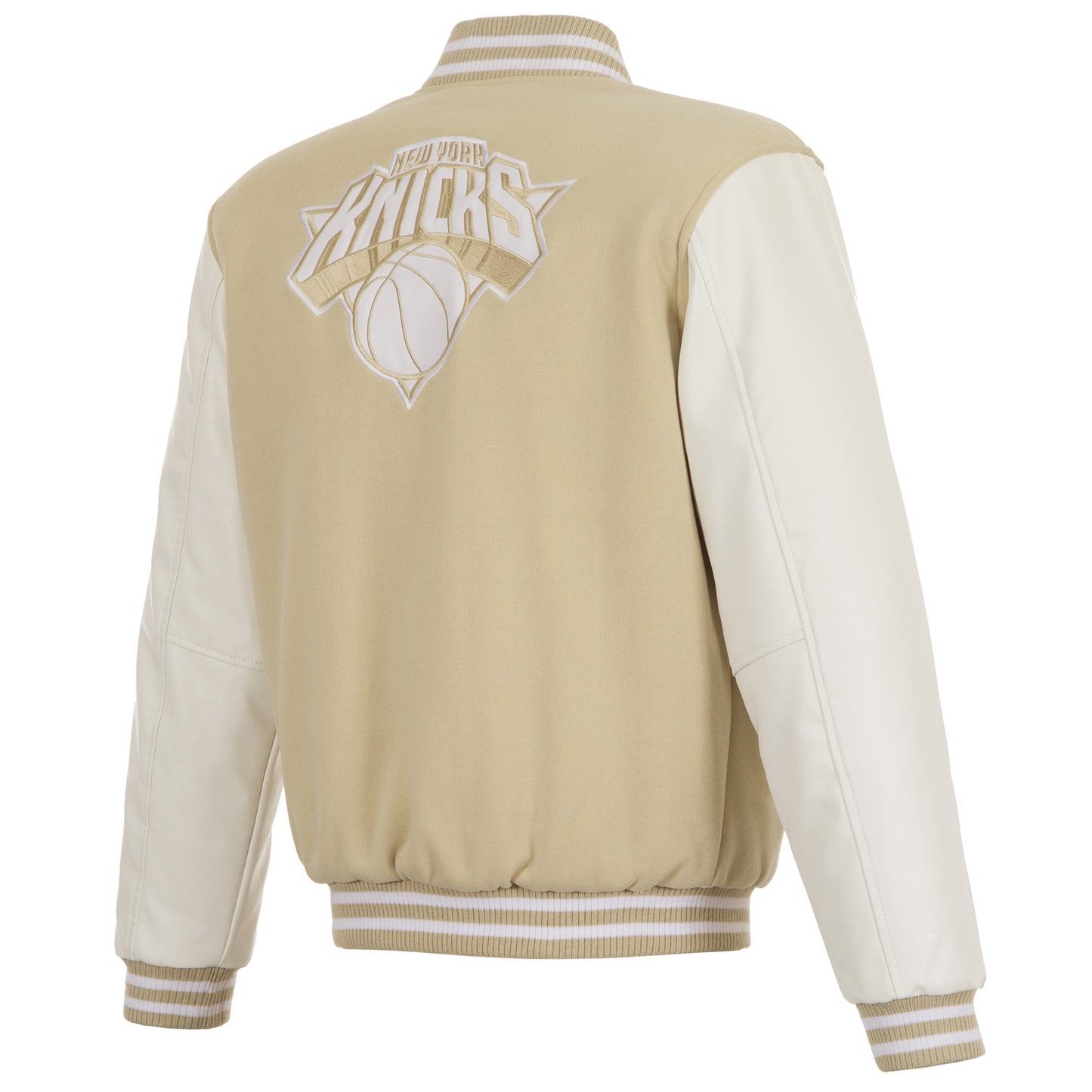 JH Design Knicks Reversible Tan/White Varsity Jacket