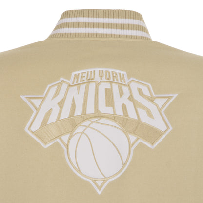 JH Design Knicks Reversible Tan/White Varsity Jacket