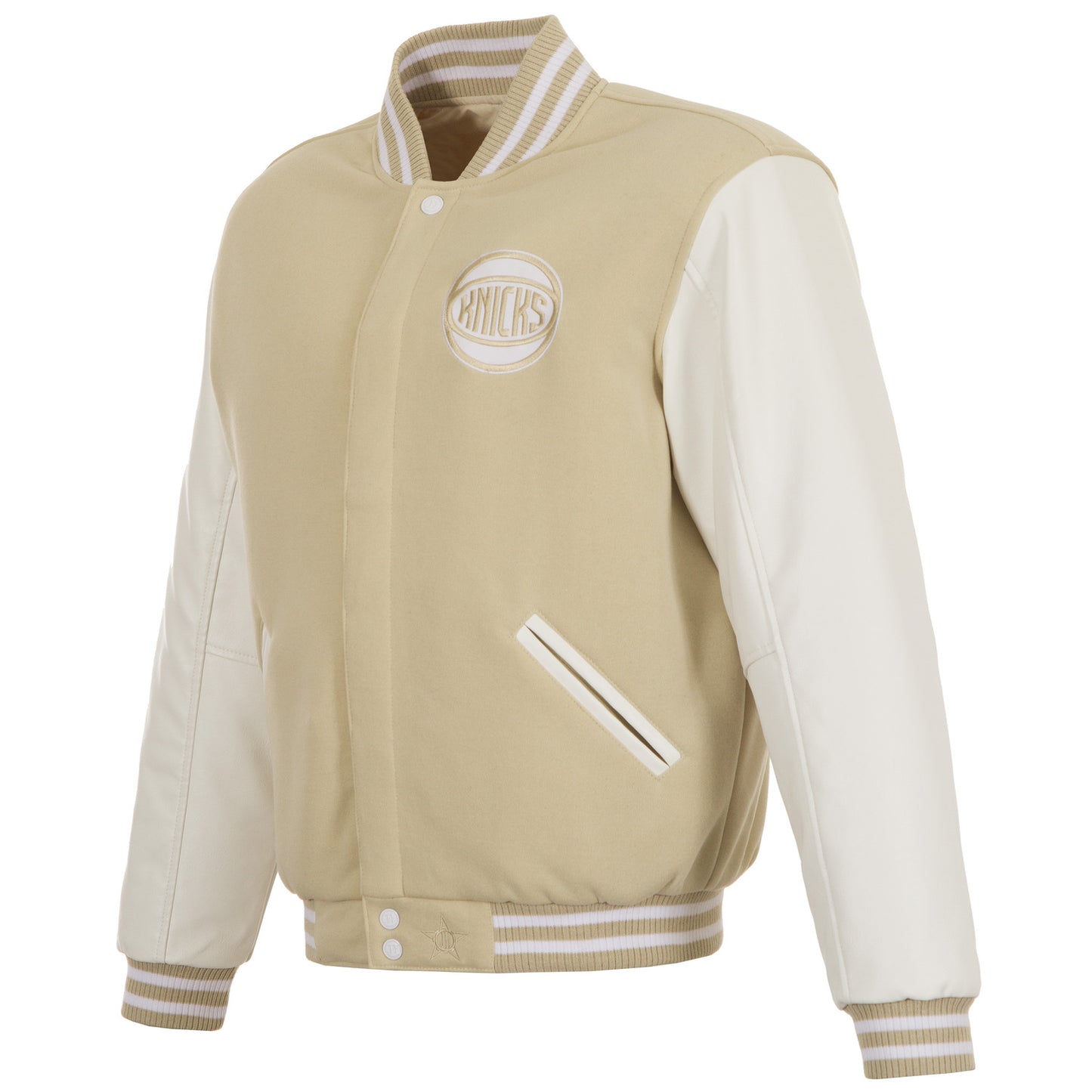 JH Design Knicks Reversible Tan/White Varsity Jacket