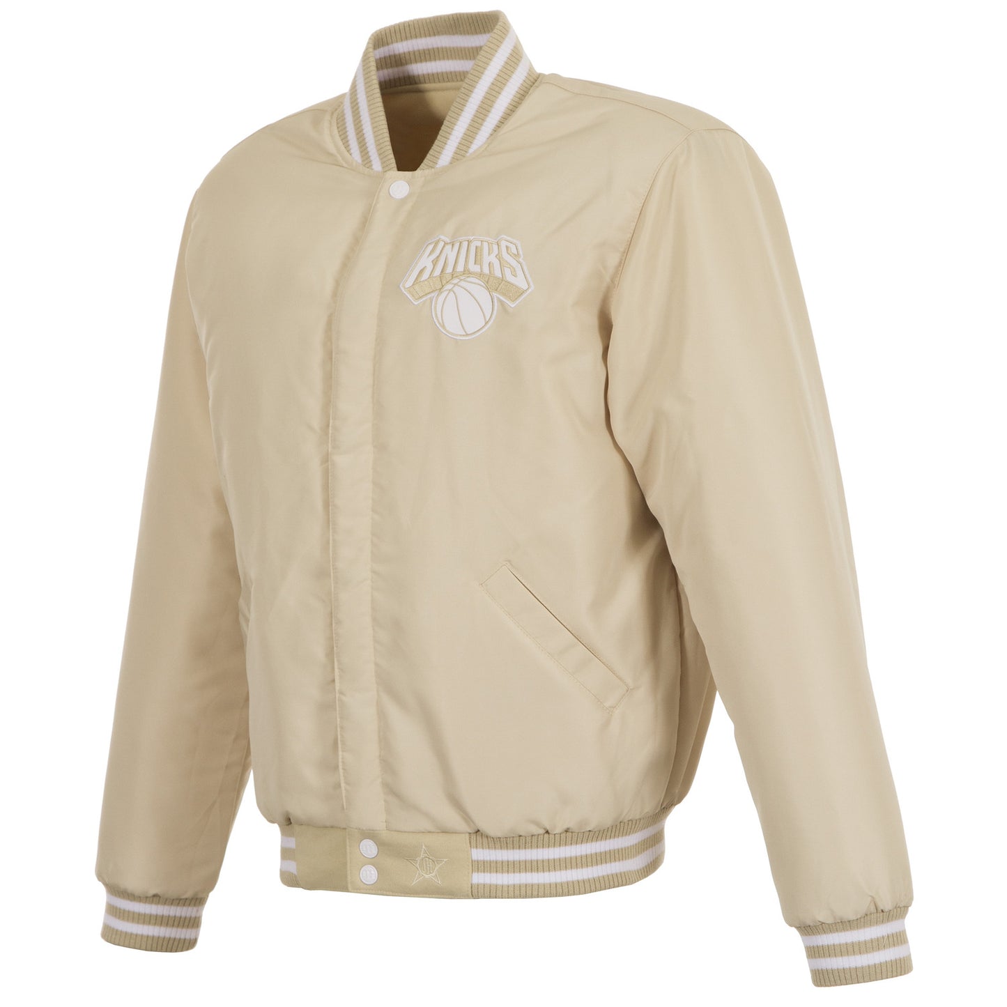 JH Design Knicks Reversible Tan/White Varsity Jacket