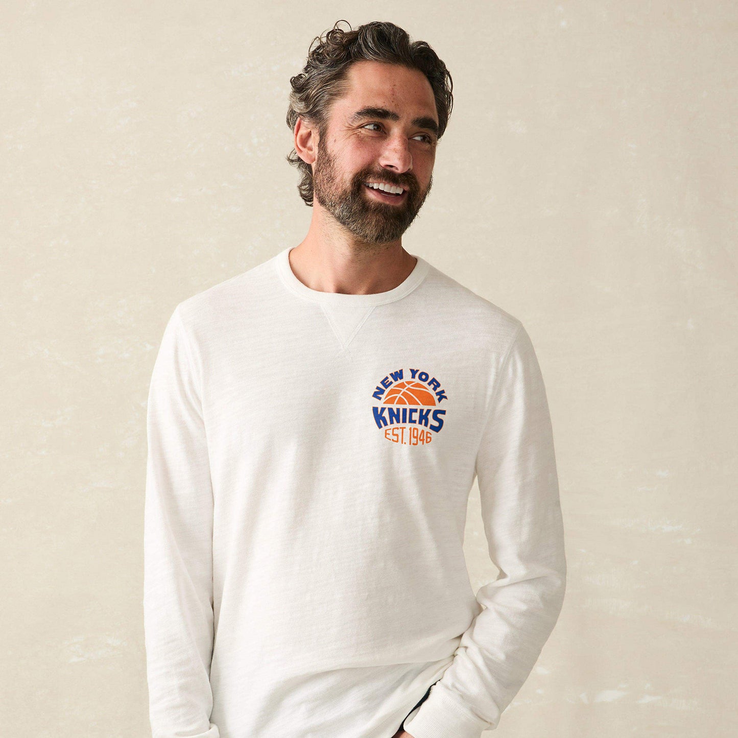 Faherty Knicks White Sunwashed Slub Crew