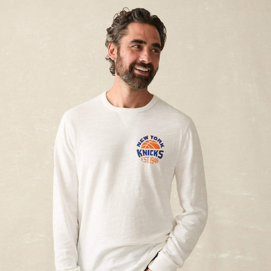 Faherty Knicks White Sunwashed Slub Crew