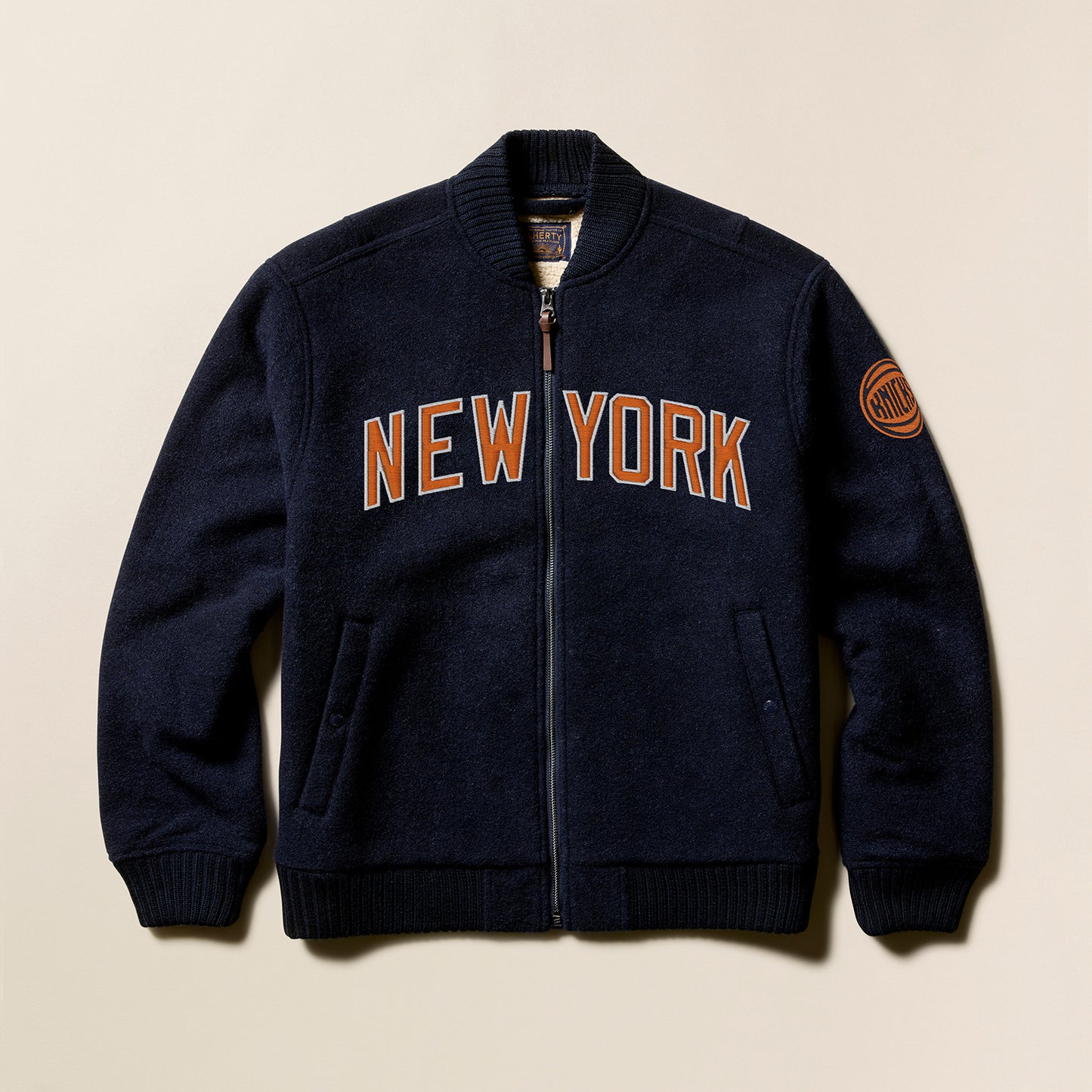 Faherty Knicks Navy Fleece Lined Bomber