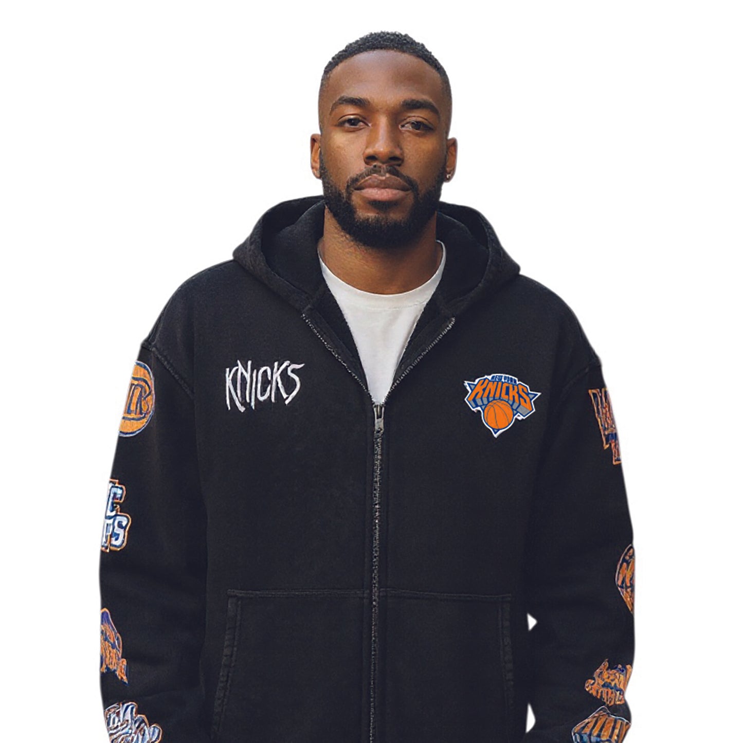 Wild Collective Knicks Acid Wash Oversized Full Zip Hoodie