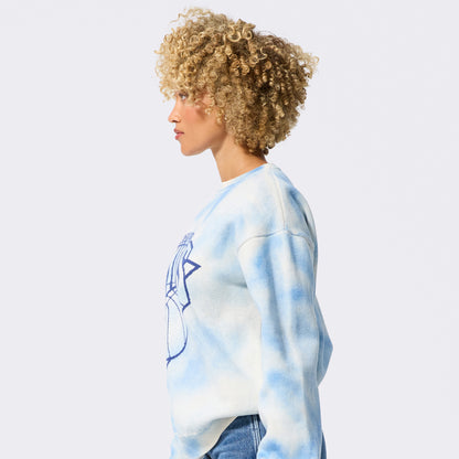 Terez Knicks Blue Tie Dye Knit cotton Tonal Crew Sweater
