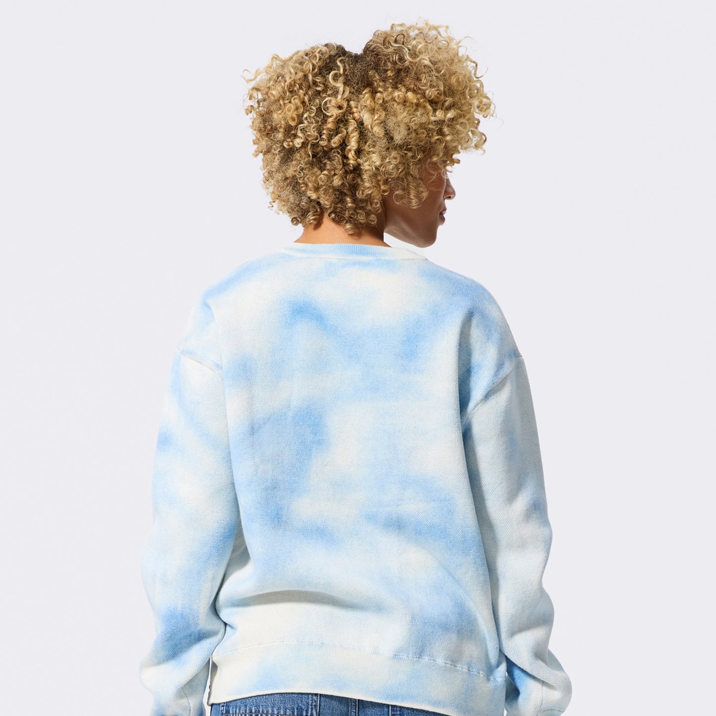 Terez Knicks Blue Tie Dye Knit cotton Tonal Crew Sweater