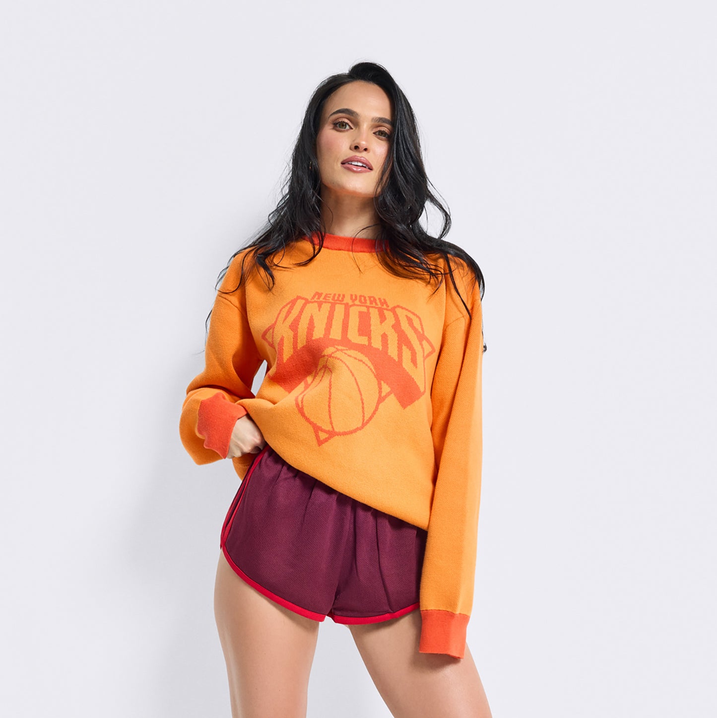 Terez Knicks Orange Knit Cotton Color Tonal Crew Sweater