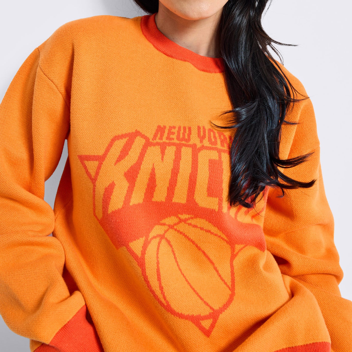 Terez Knicks Orange Knit Cotton Color Tonal Crew Sweater