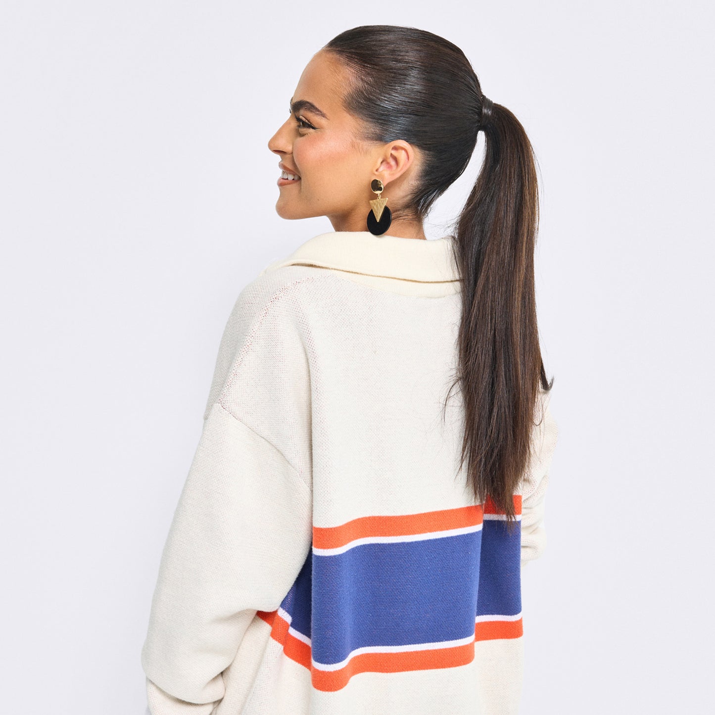 Terez Knicks Knit Cotton Quarter Zip Sweater