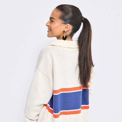 Terez Knicks Knit Cotton Quarter Zip Sweater