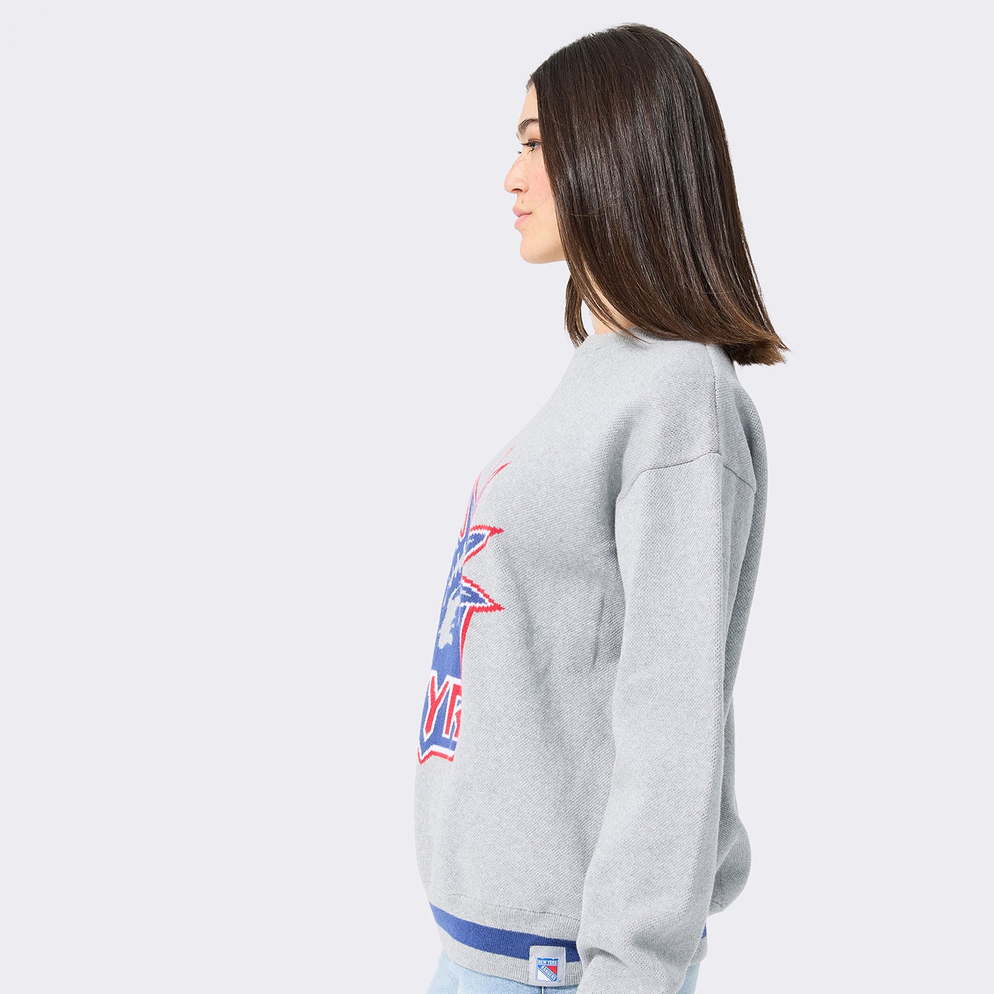 Terez Rangers Liberty Heather Grey Knit Cotton Sweater