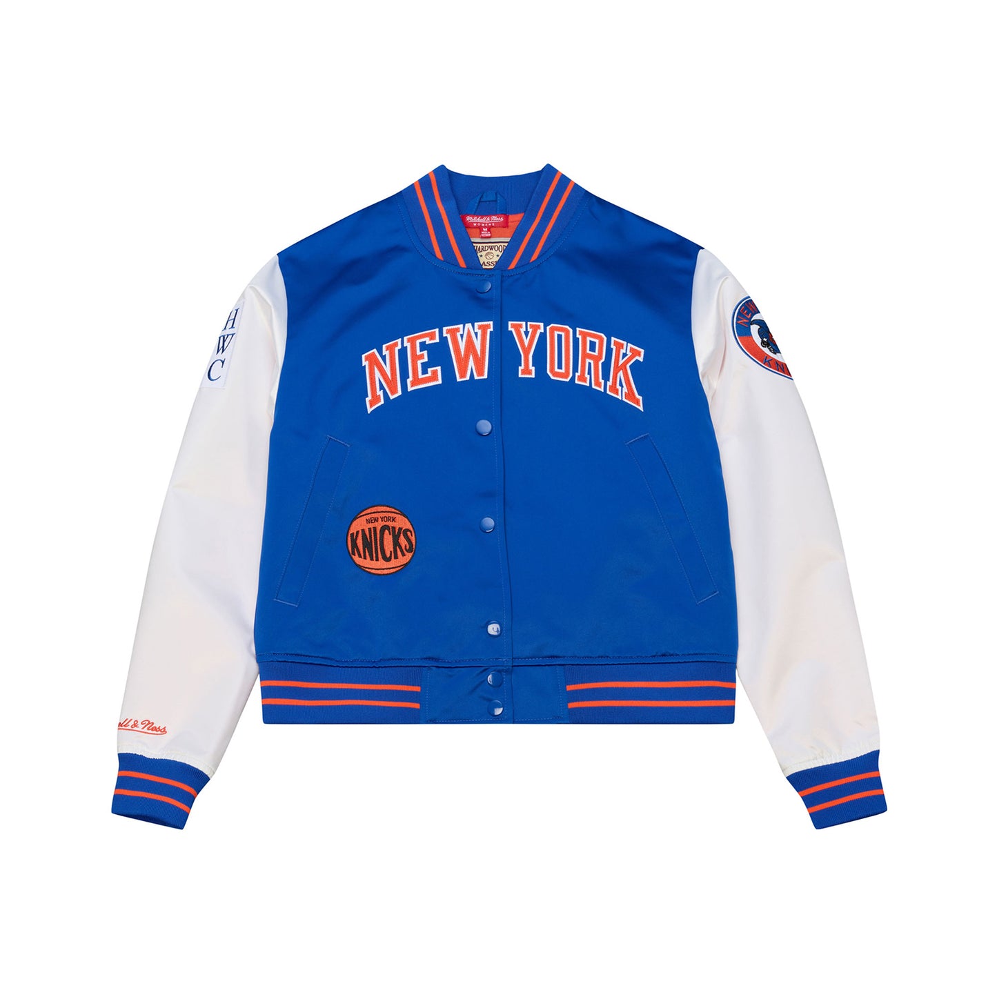Women's Mitchell & Ness Knicks Double Clutch Crop Satin Jacket - Front View